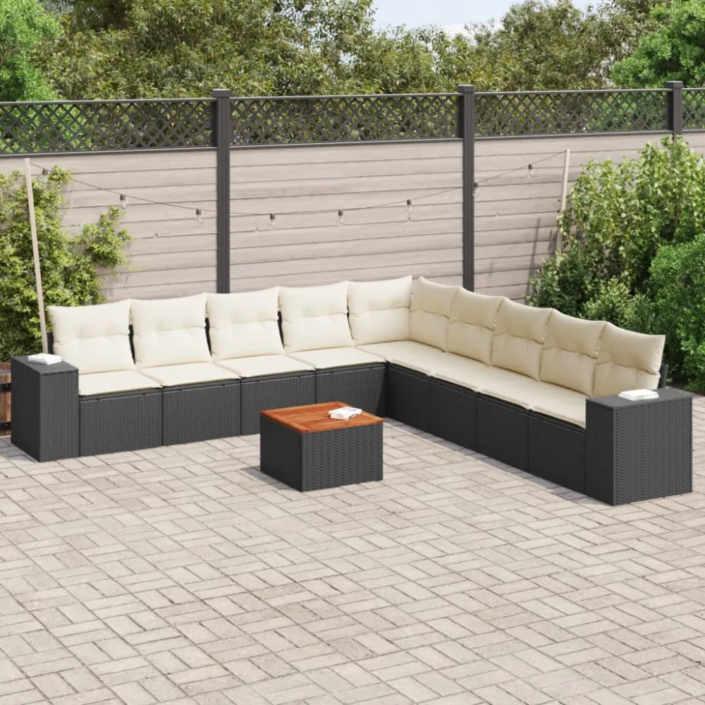10-delige Loungeset met kussens poly rattan zwart vidaXL