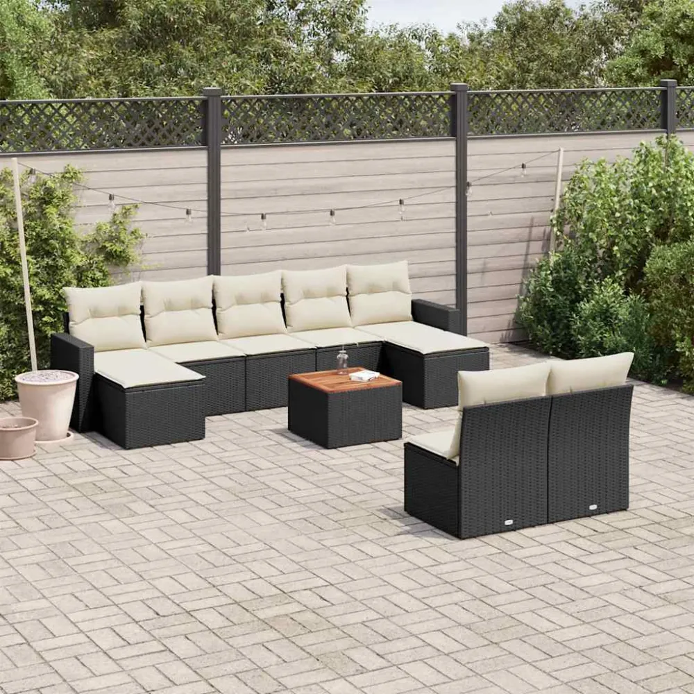 10-delige Loungeset met kussens poly rattan zwart vidaXL