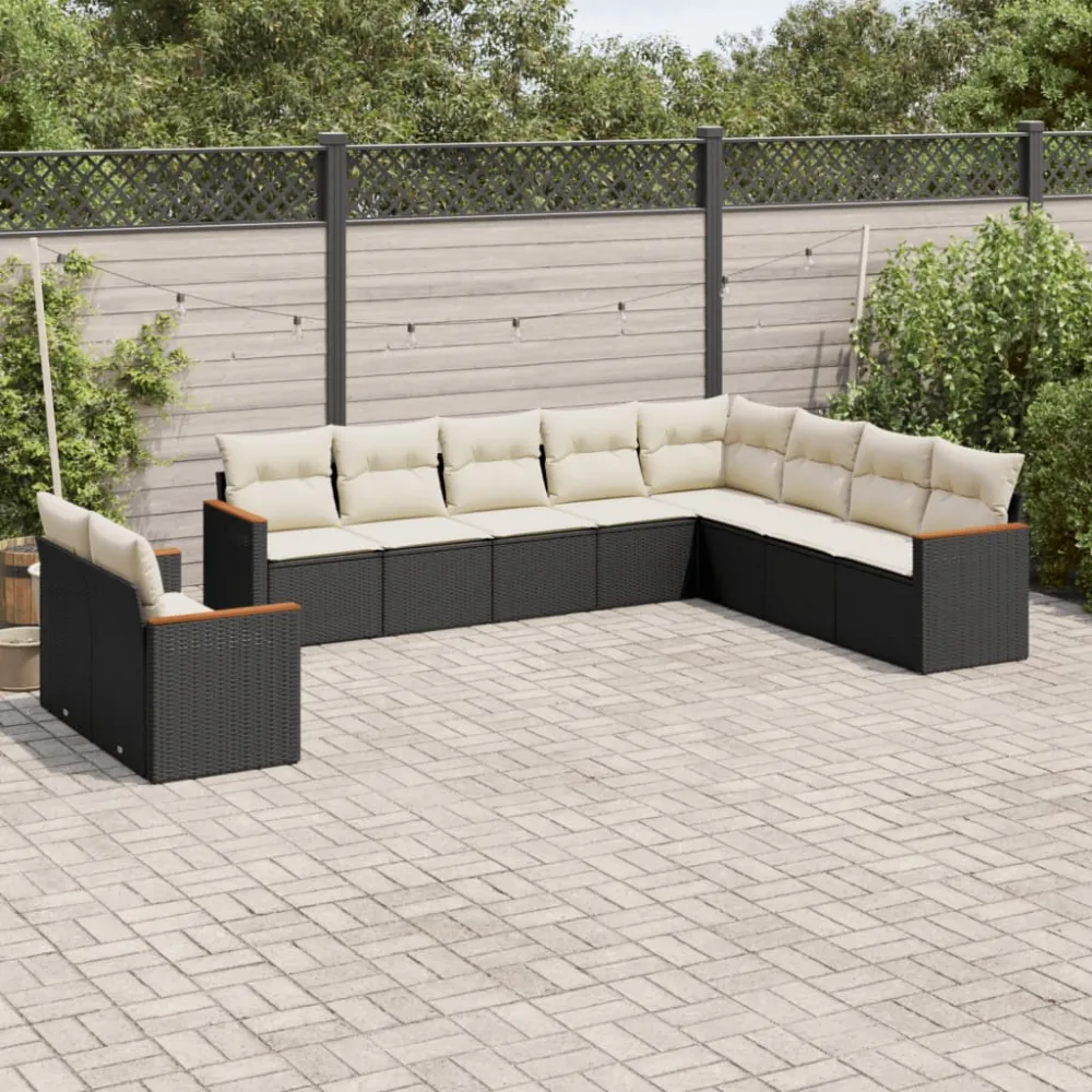 10-delige Loungeset met kussens poly rattan zwart vidaXL