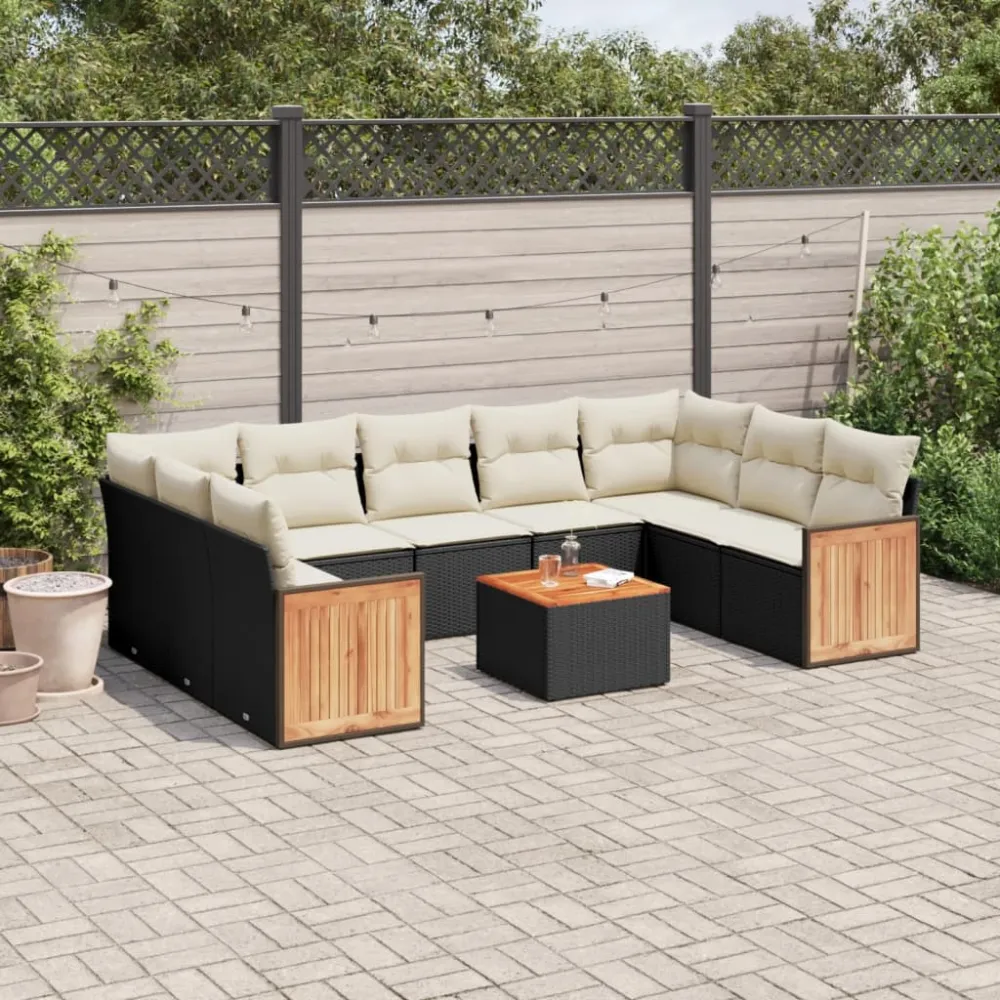10-delige Loungeset met kussens poly rattan zwart vidaXL