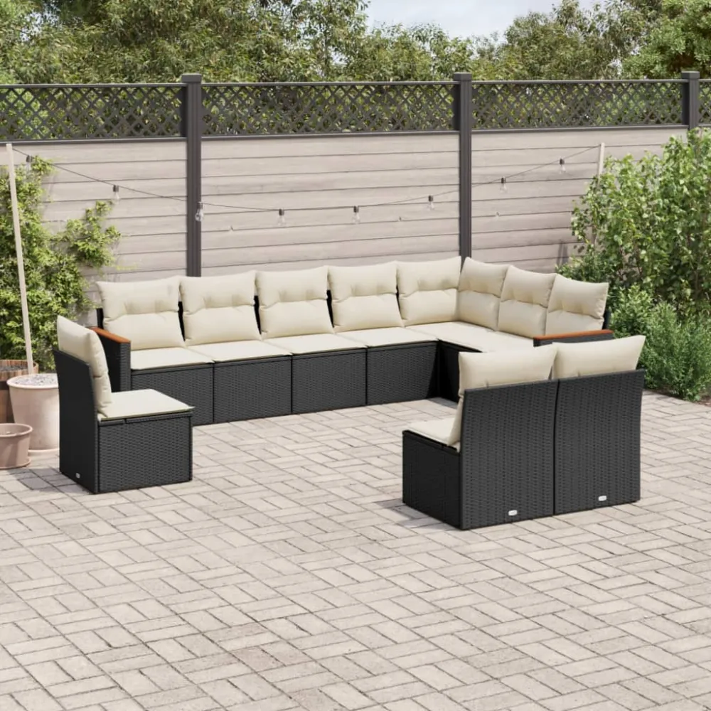 10-delige Loungeset met kussens poly rattan zwart vidaXL