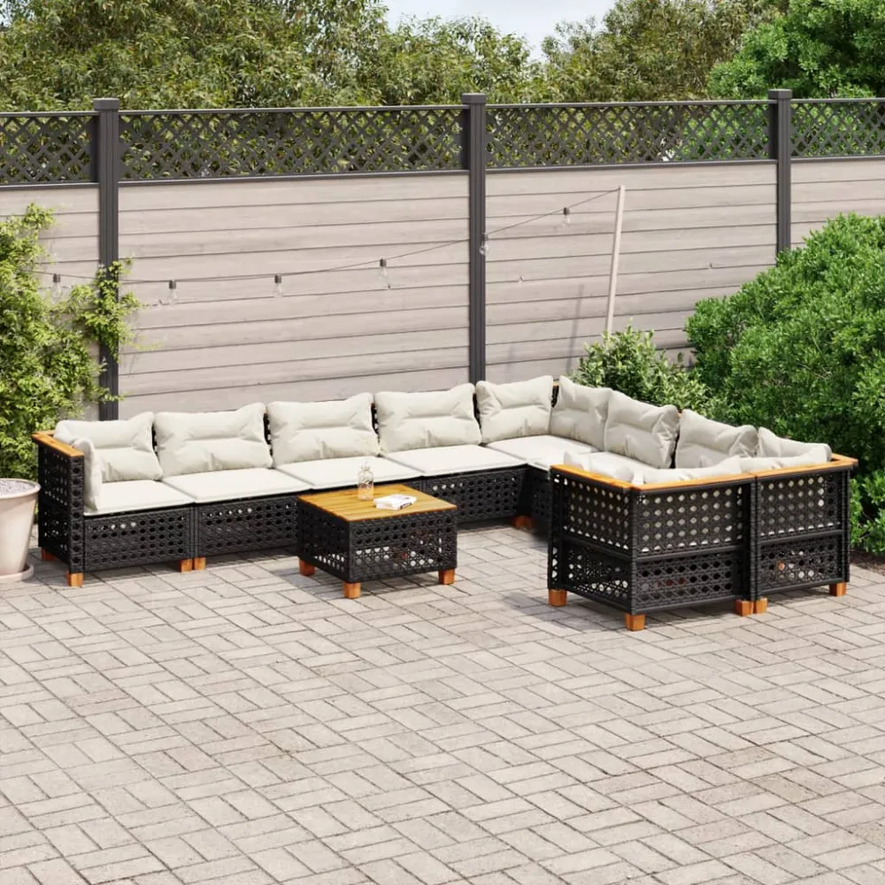 10-delige Loungeset met kussens poly rattan zwart vidaXL