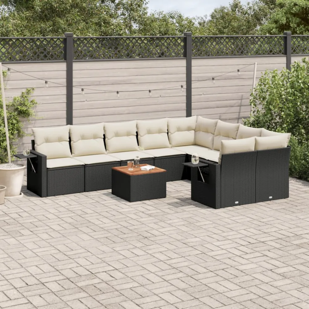 10-delige Loungeset met kussens poly rattan zwart vidaXL