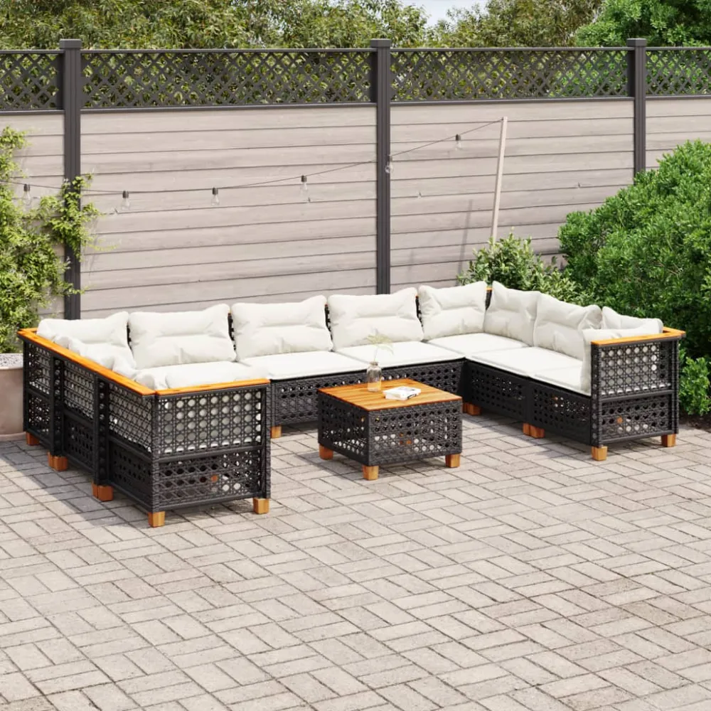 10-delige Loungeset met kussens poly rattan zwart vidaXL