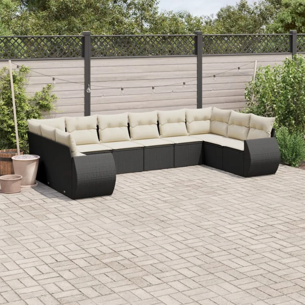 10-delige Loungeset met kussens poly rattan zwart vidaXL