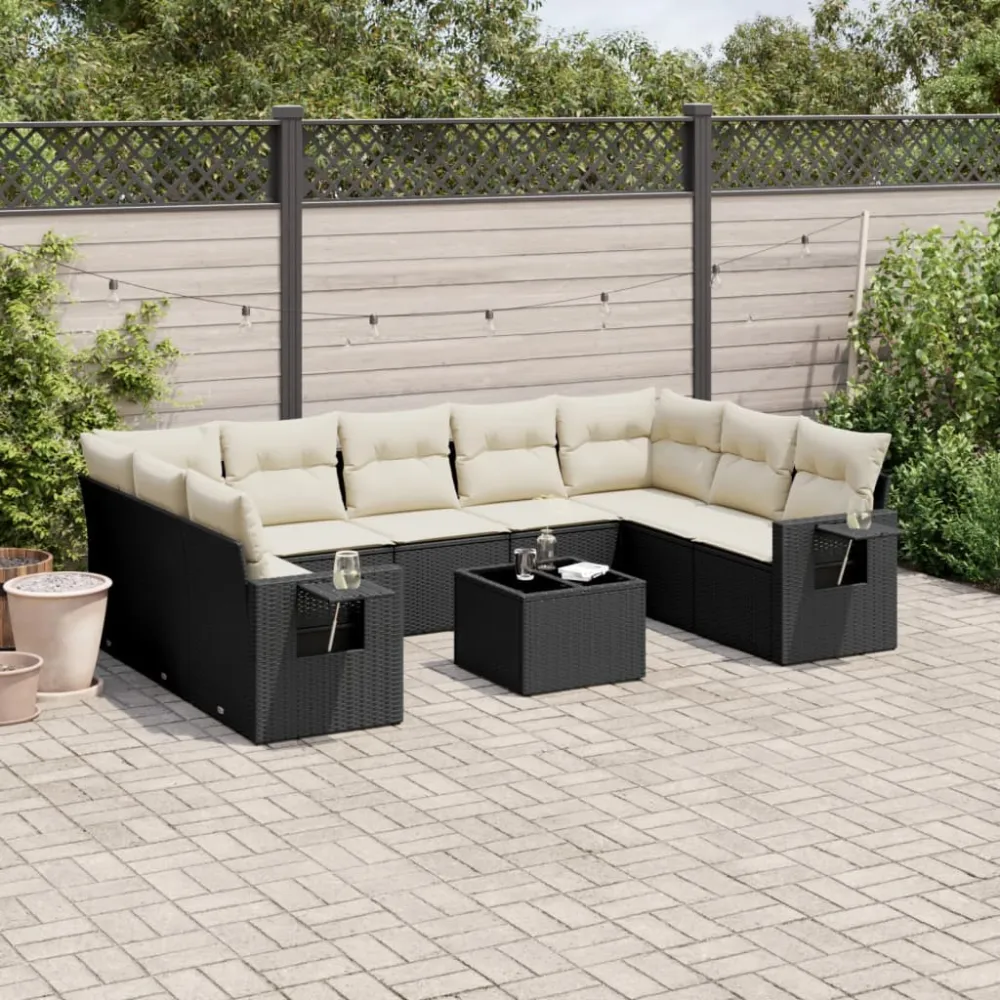 10-delige Loungeset met kussens poly rattan zwart vidaXL