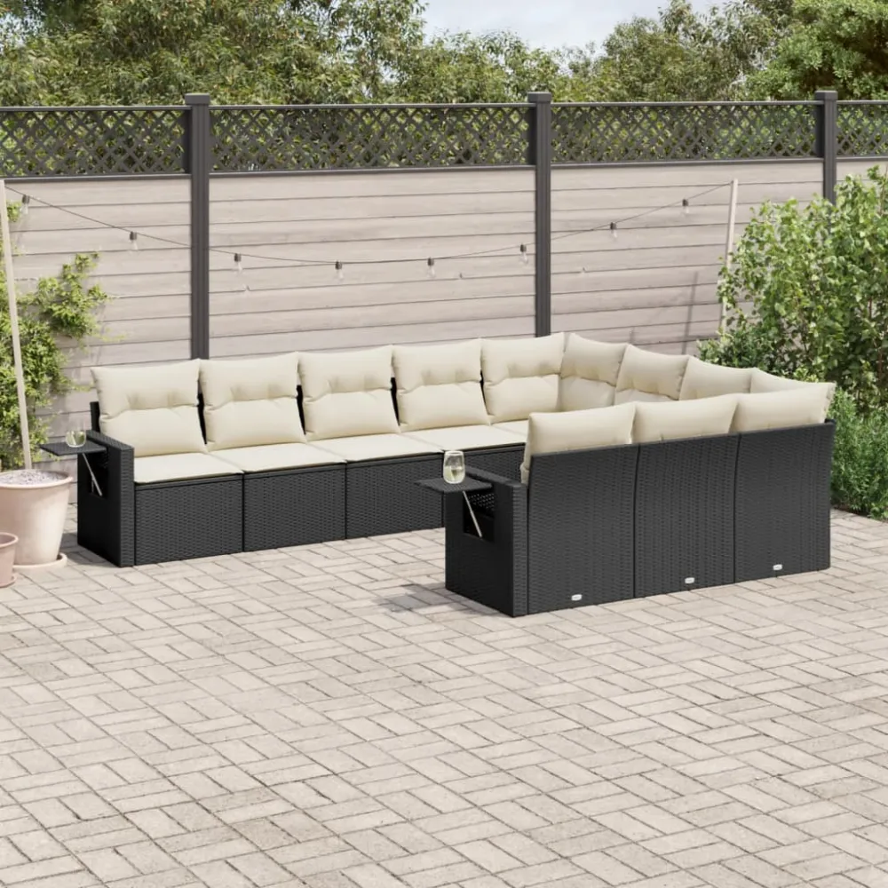 10-delige Loungeset met kussens poly rattan zwart vidaXL