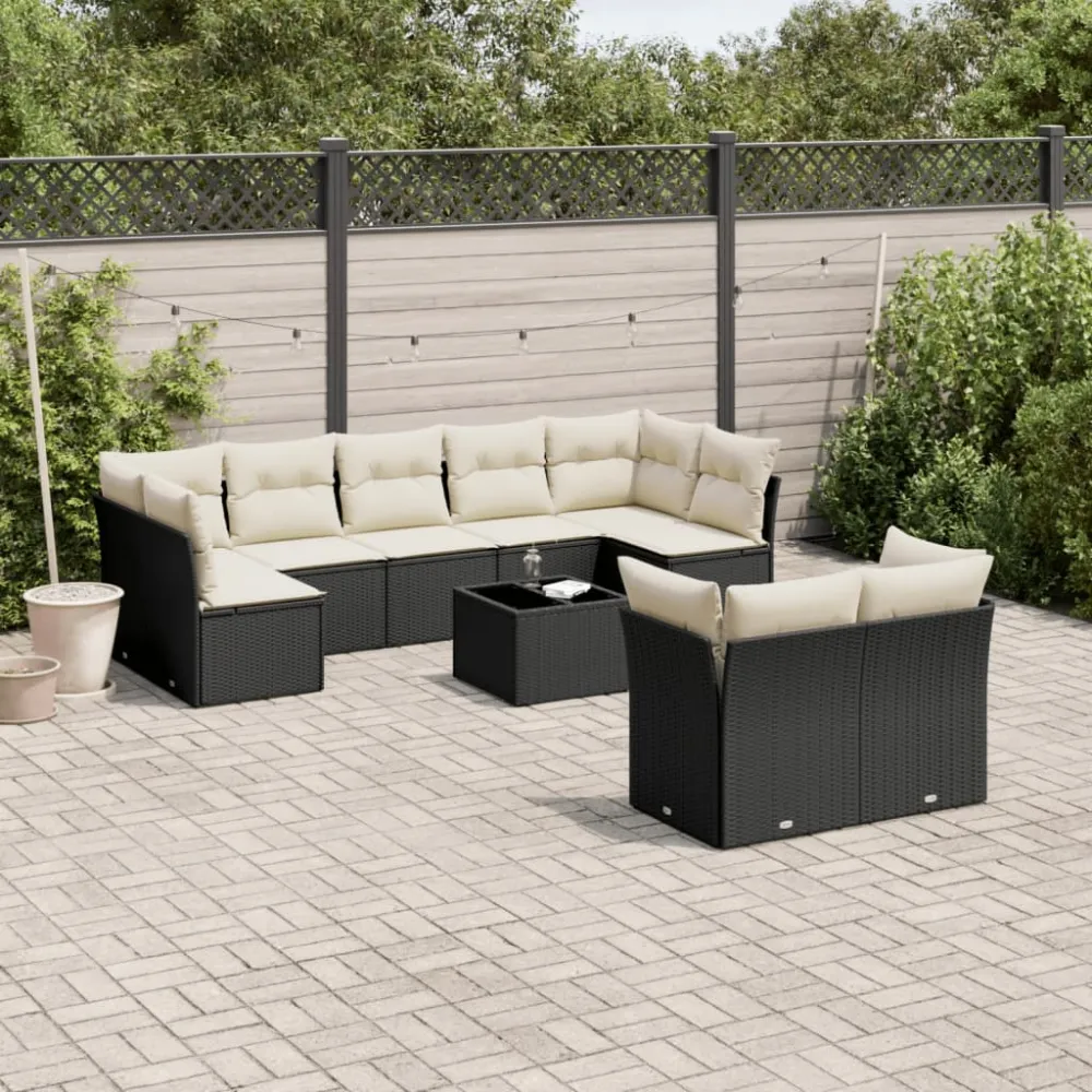 10-delige Loungeset met kussens poly rattan zwart vidaXL