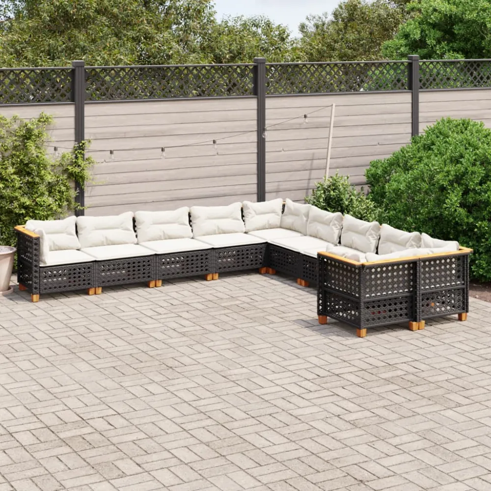10-delige Loungeset met kussens poly rattan zwart vidaXL