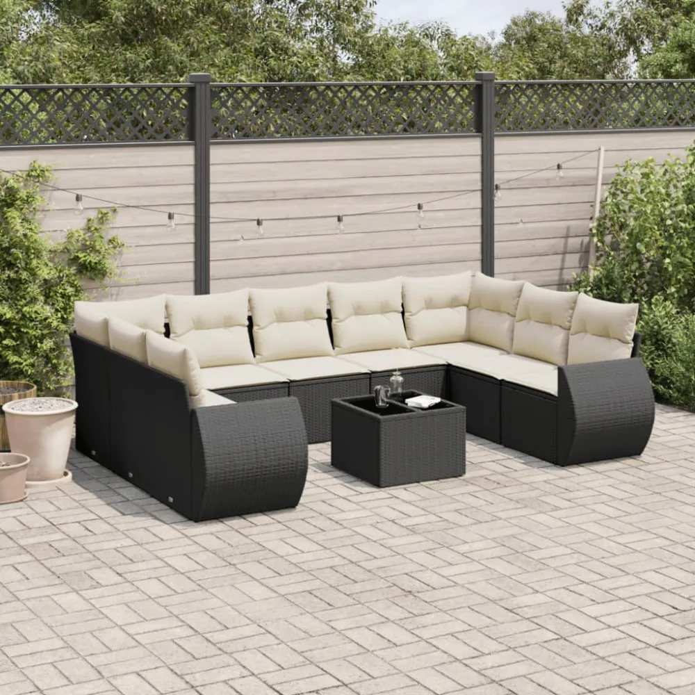 10-delige Loungeset met kussens poly rattan zwart vidaXL