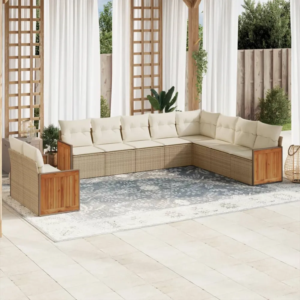 10-delige Loungeset met kussens poly rattan beige vidaXL
