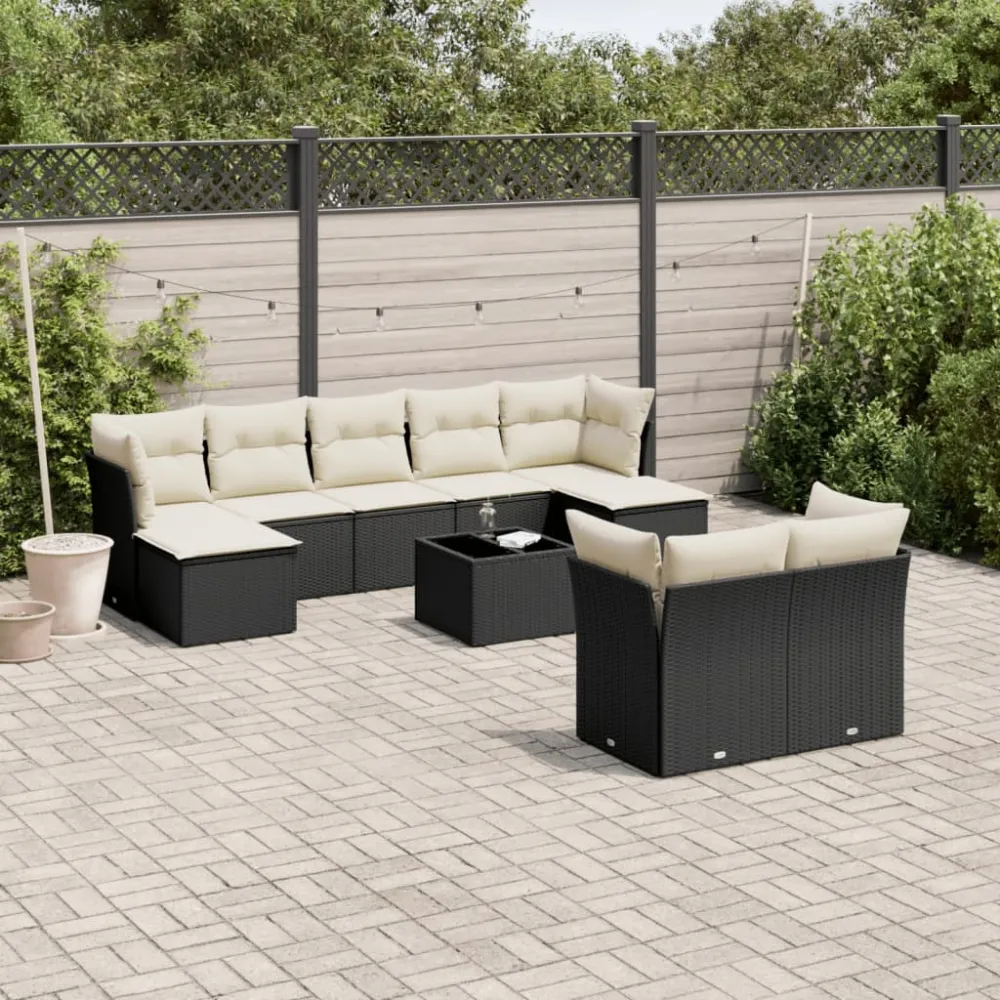10-delige Loungeset met kussens poly rattan zwart vidaXL