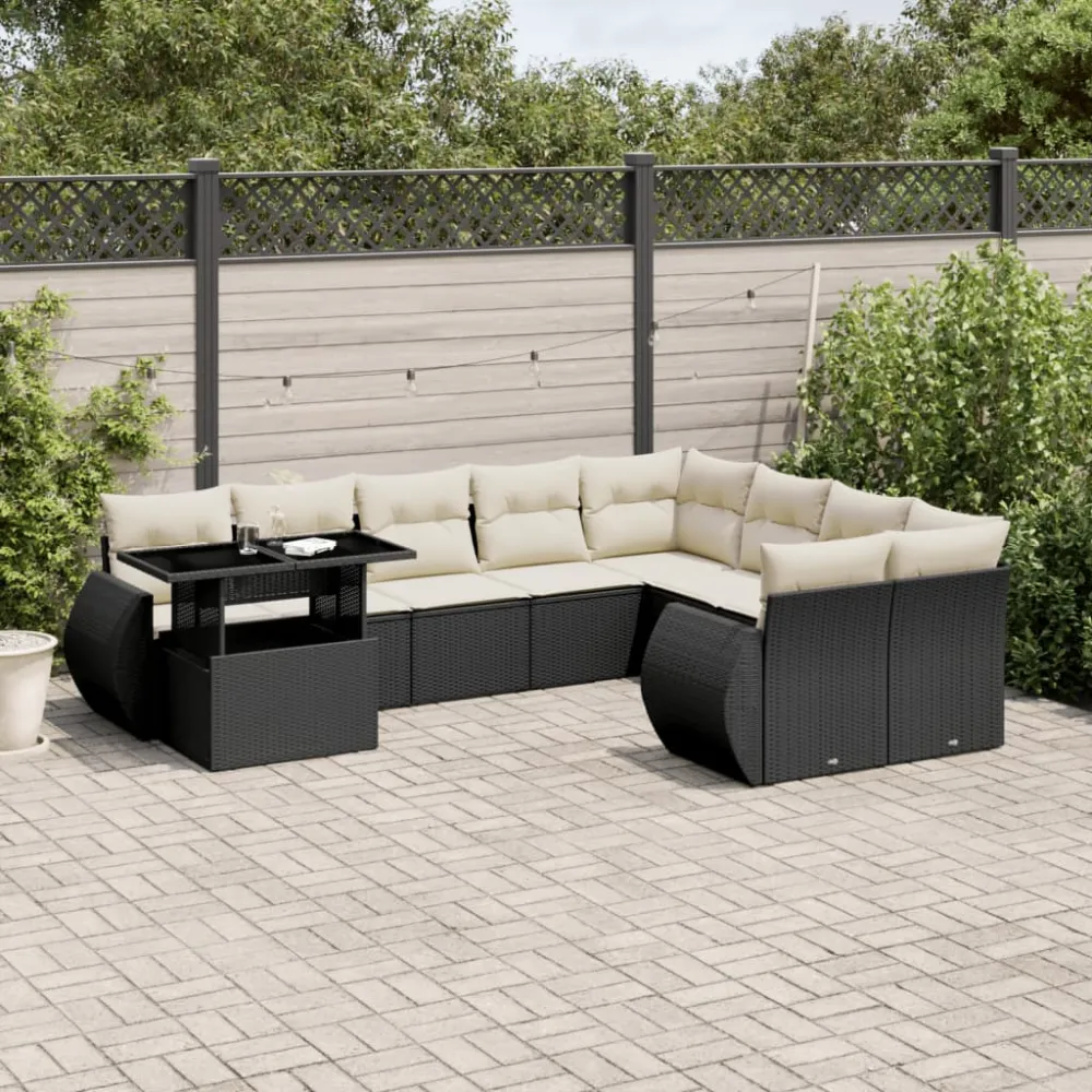 10-delige Loungeset met kussens poly rattan zwart vidaXL