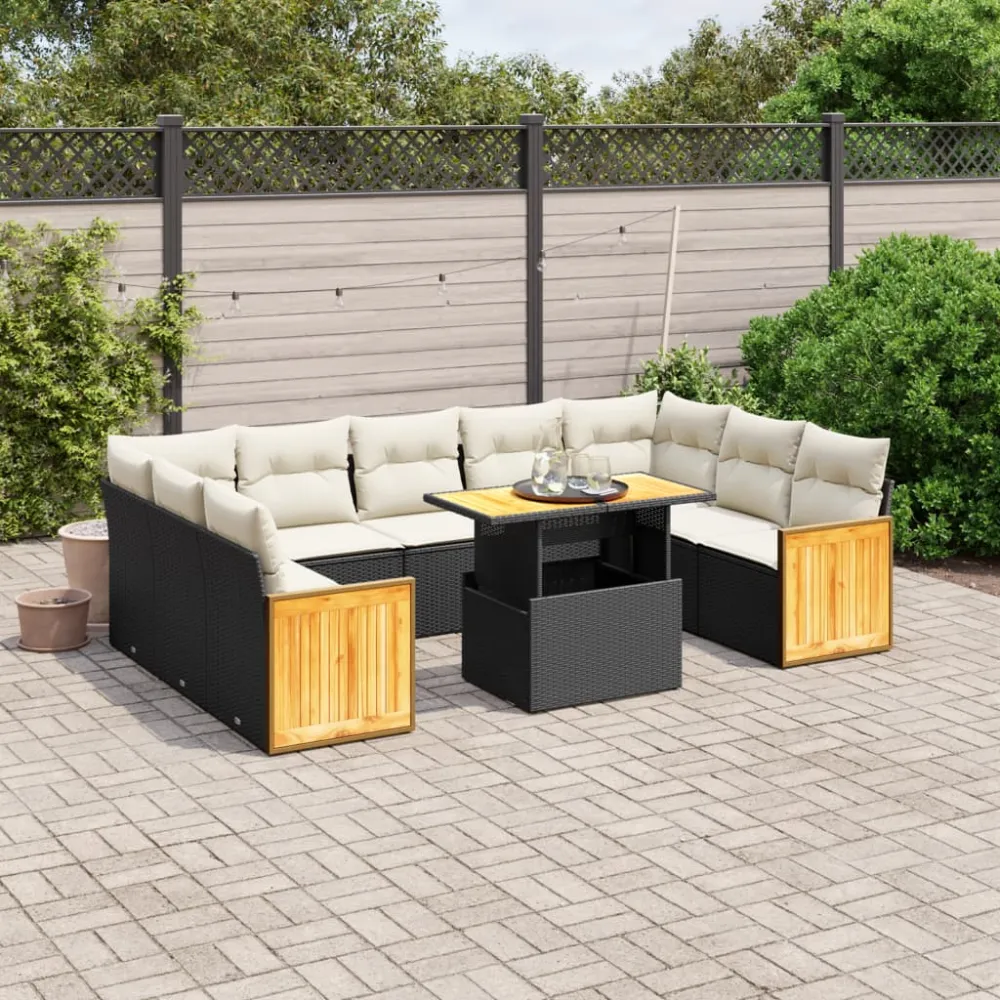 10-delige Loungeset met kussens poly rattan zwart vidaXL