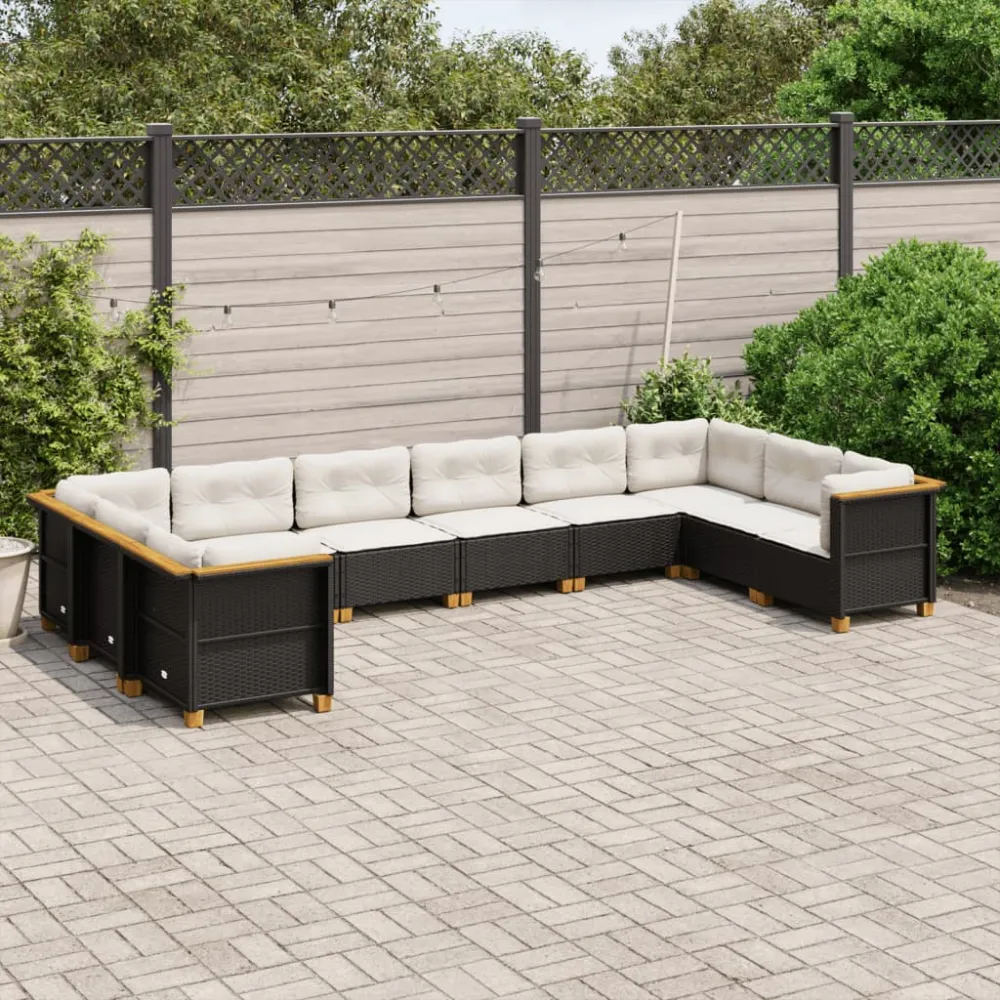 10-delige Loungeset met kussens poly rattan zwart vidaXL