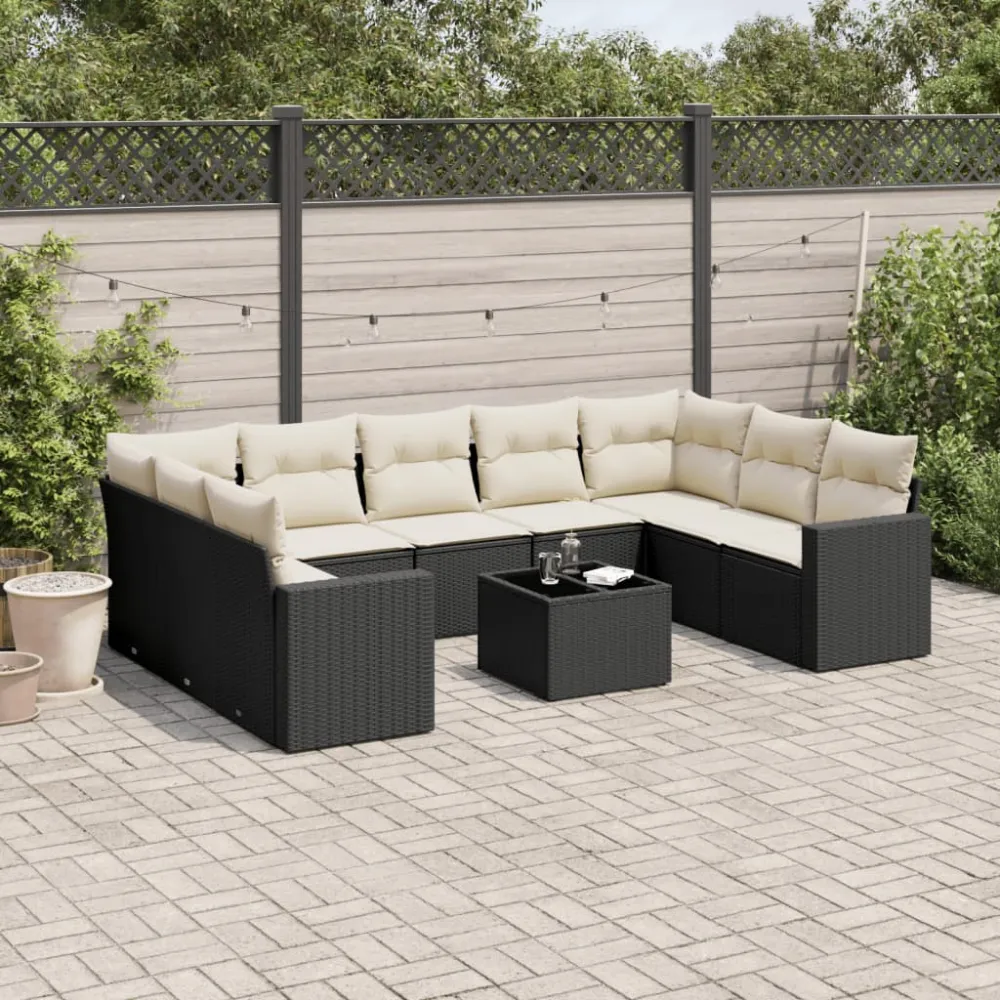 10-delige Loungeset met kussens poly rattan zwart vidaXL