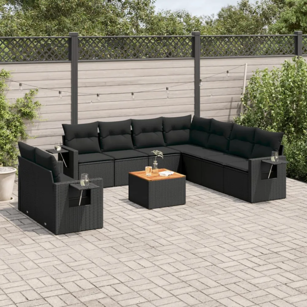 10-delige Loungeset met kussens poly rattan zwart vidaXL