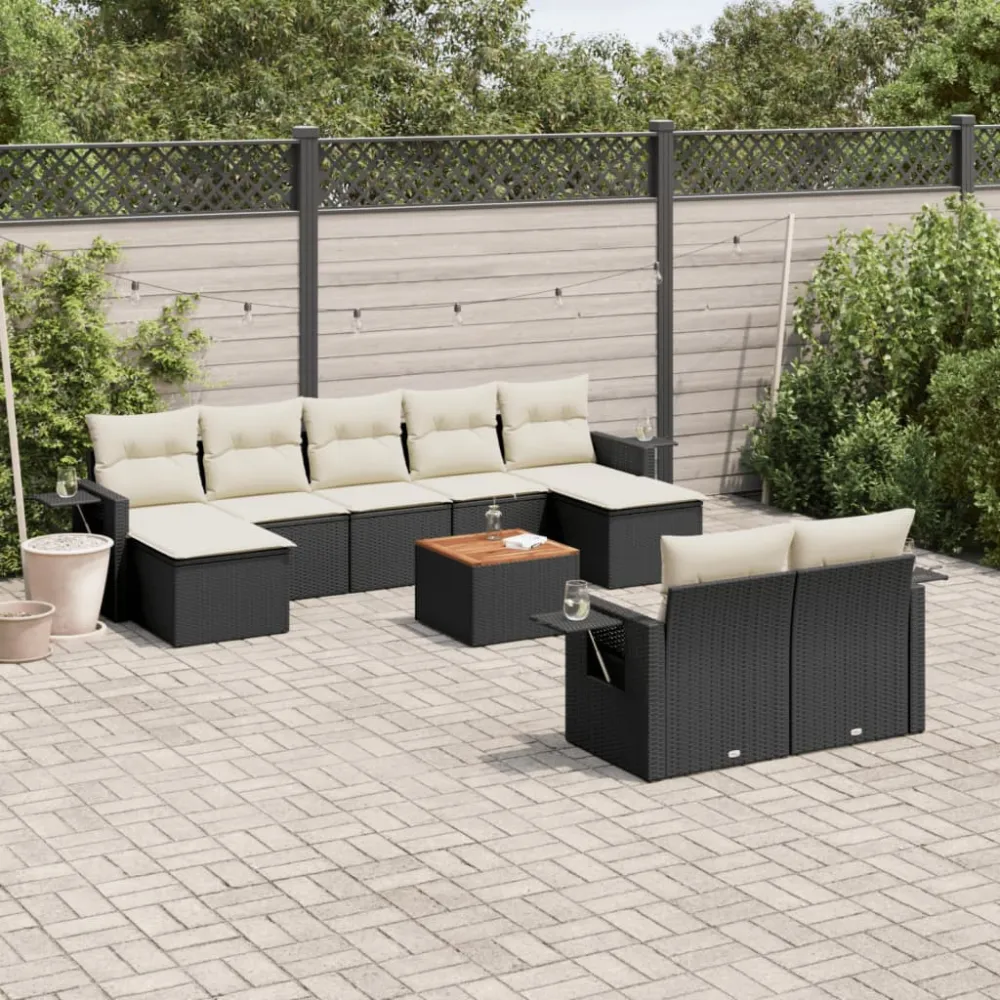 10-delige Loungeset met kussens poly rattan zwart vidaXL