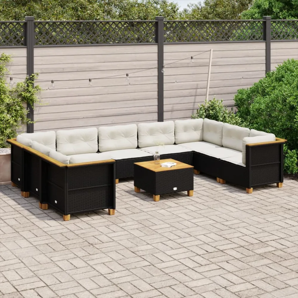 10-delige Loungeset met kussens poly rattan zwart vidaXL