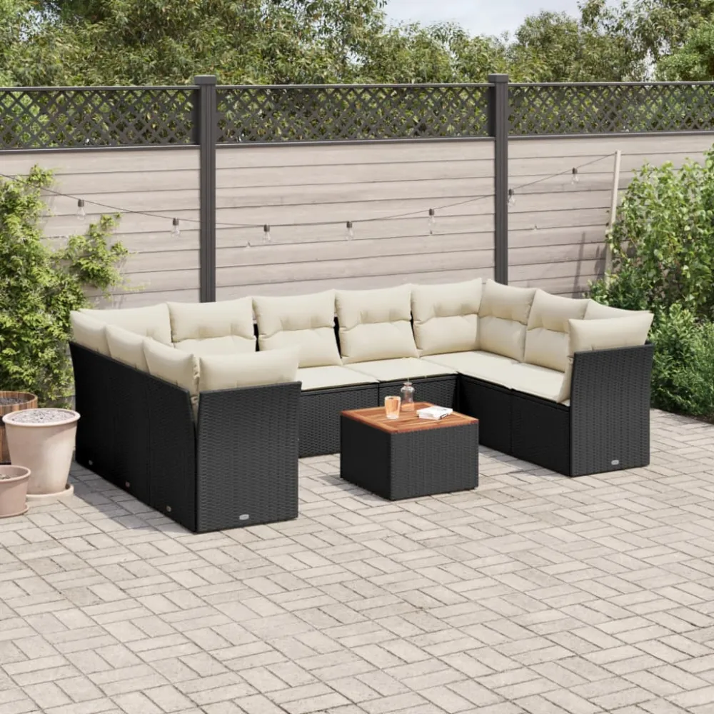 10-delige Loungeset met kussens poly rattan zwart vidaXL
