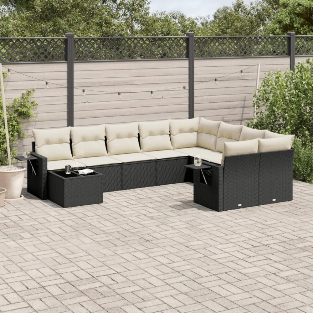 10-delige Loungeset met kussens poly rattan zwart vidaXL