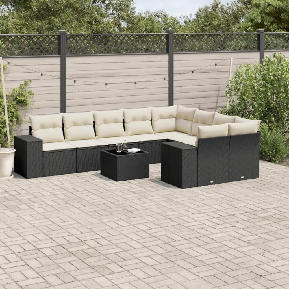 10-delige Loungeset met kussens poly rattan zwart vidaXL