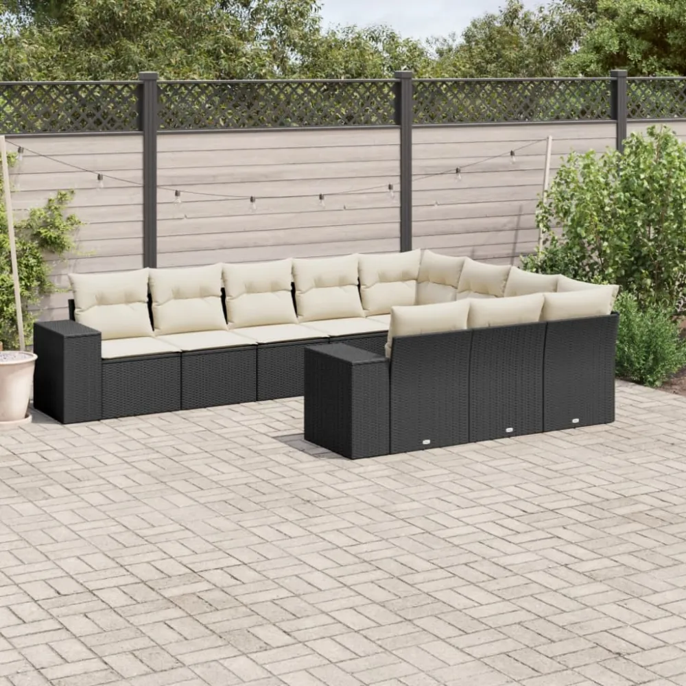 10-delige Loungeset met kussens poly rattan zwart vidaXL