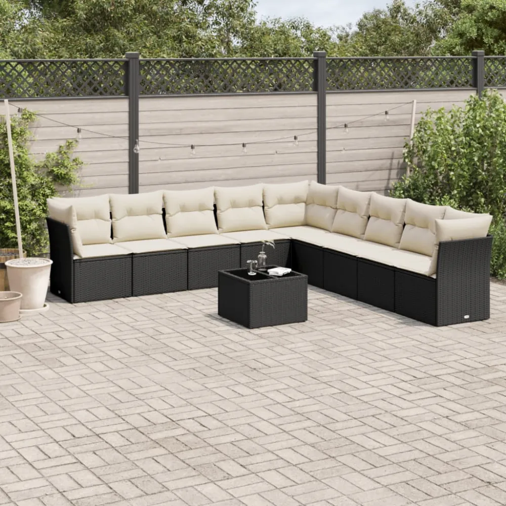 10-delige Loungeset met kussens poly rattan zwart vidaXL