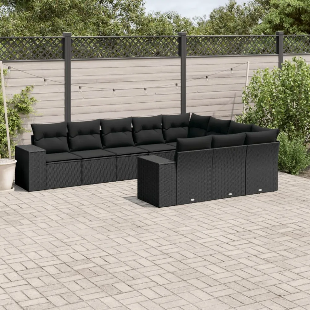 10-delige Loungeset met kussens poly rattan zwart vidaXL