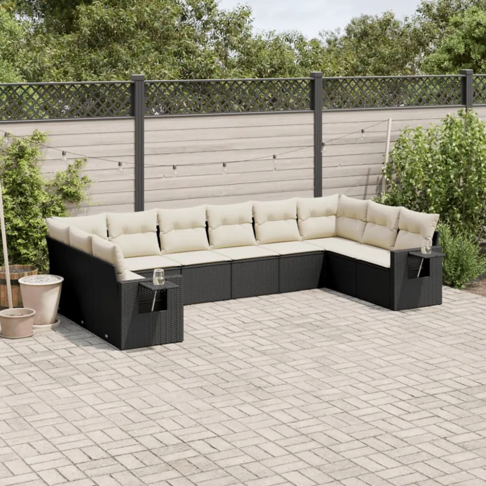 10-delige Loungeset met kussens poly rattan zwart vidaXL