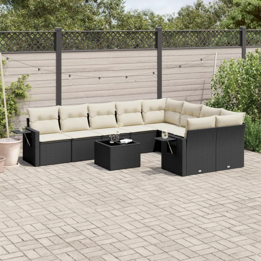 10-delige Loungeset met kussens poly rattan zwart vidaXL
