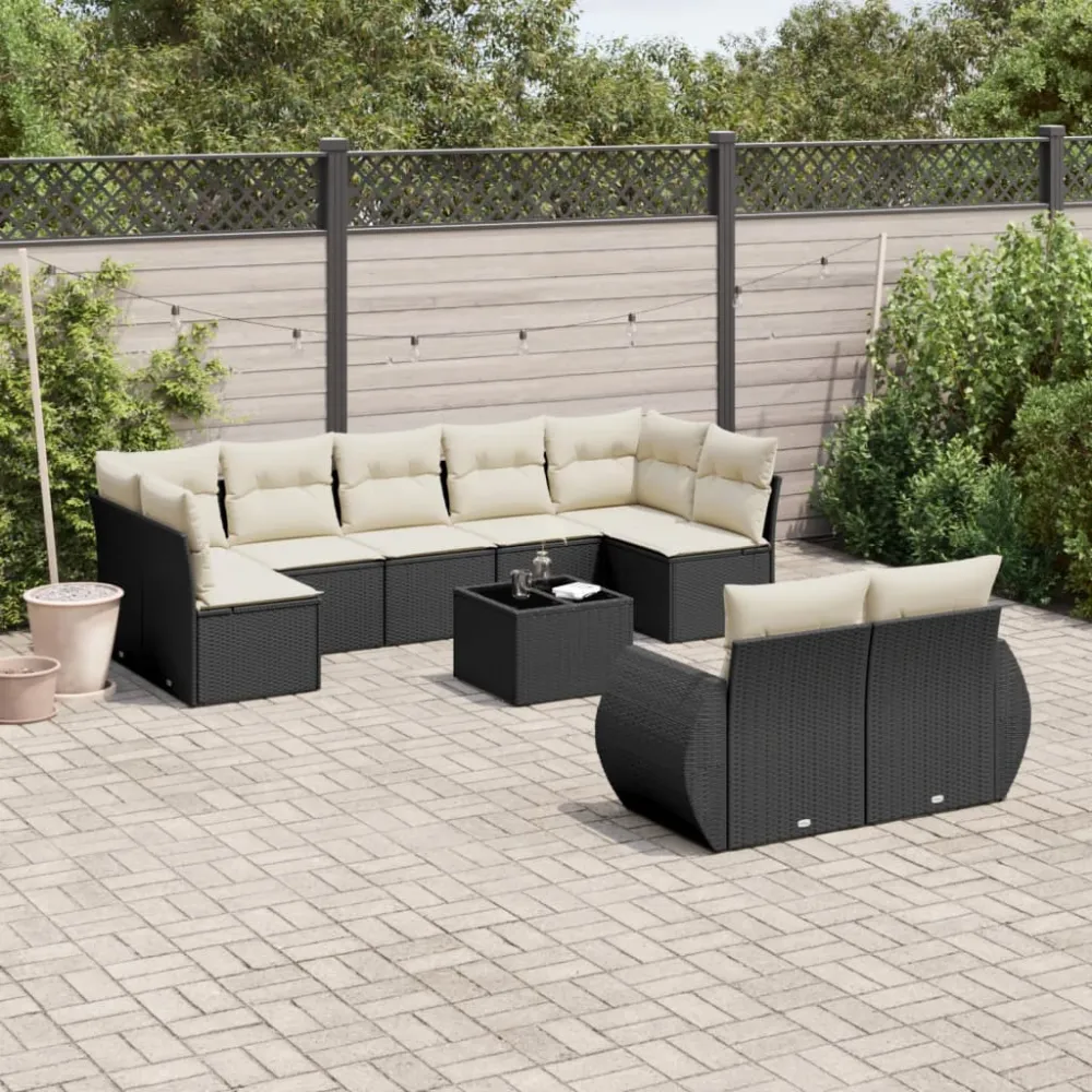 10-delige Loungeset met kussens poly rattan zwart vidaXL