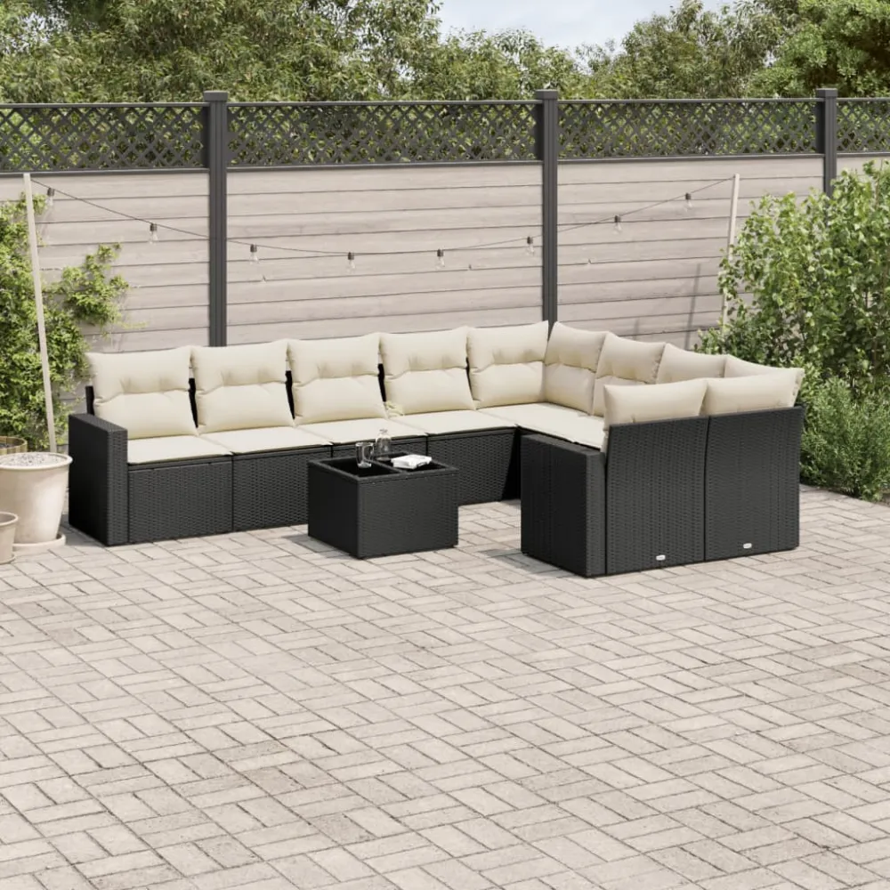 10-delige Loungeset met kussens poly rattan zwart vidaXL
