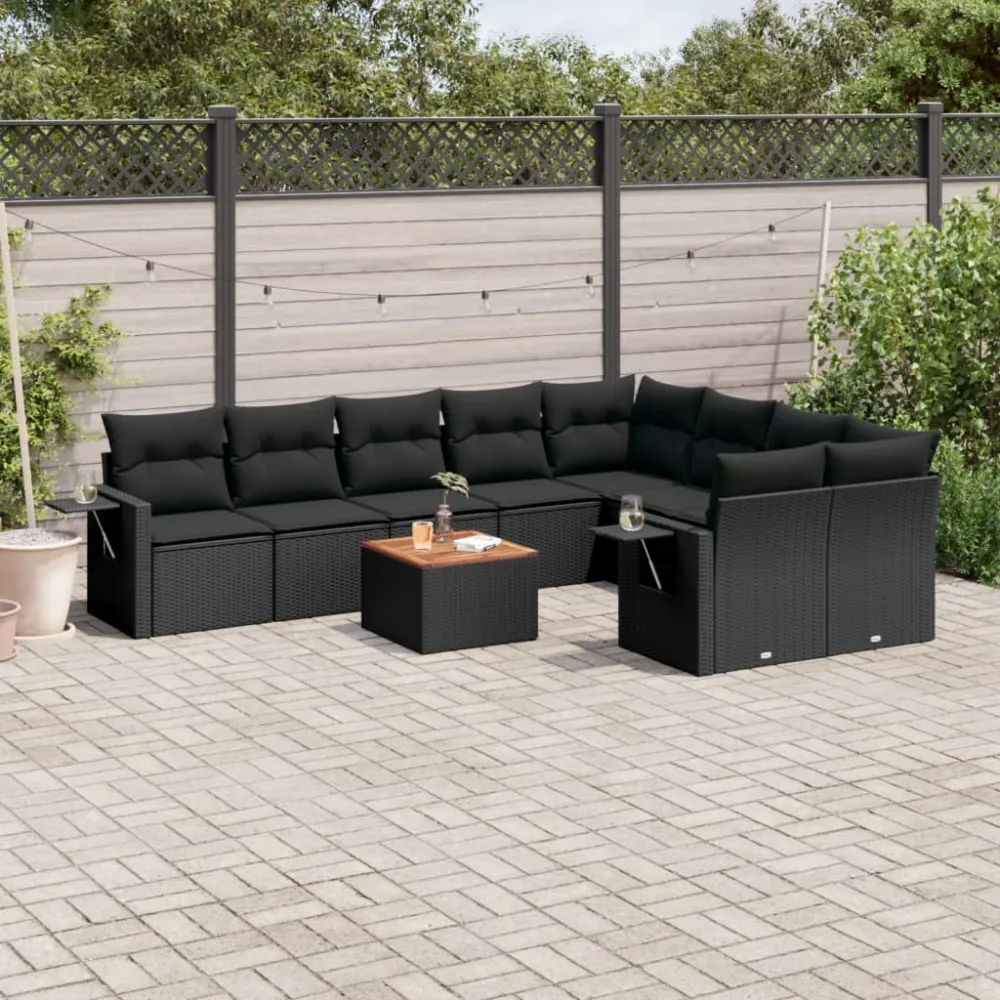 10-delige Loungeset met kussens poly rattan zwart vidaXL