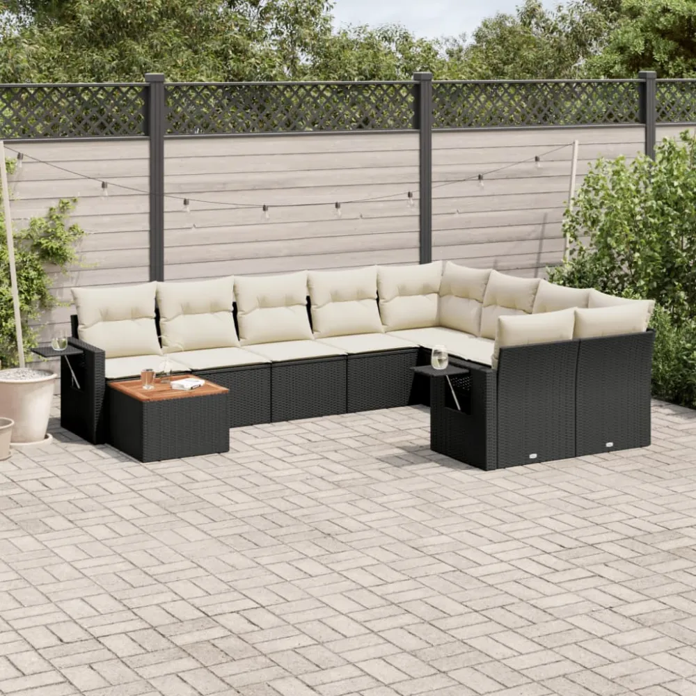 10-delige Loungeset met kussens poly rattan zwart vidaXL