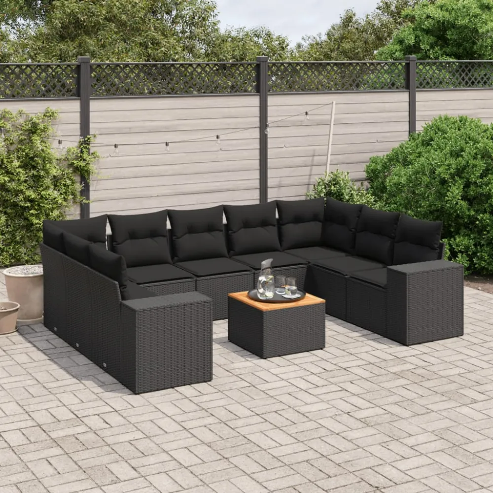 10-delige Loungeset met kussens poly rattan zwart vidaXL