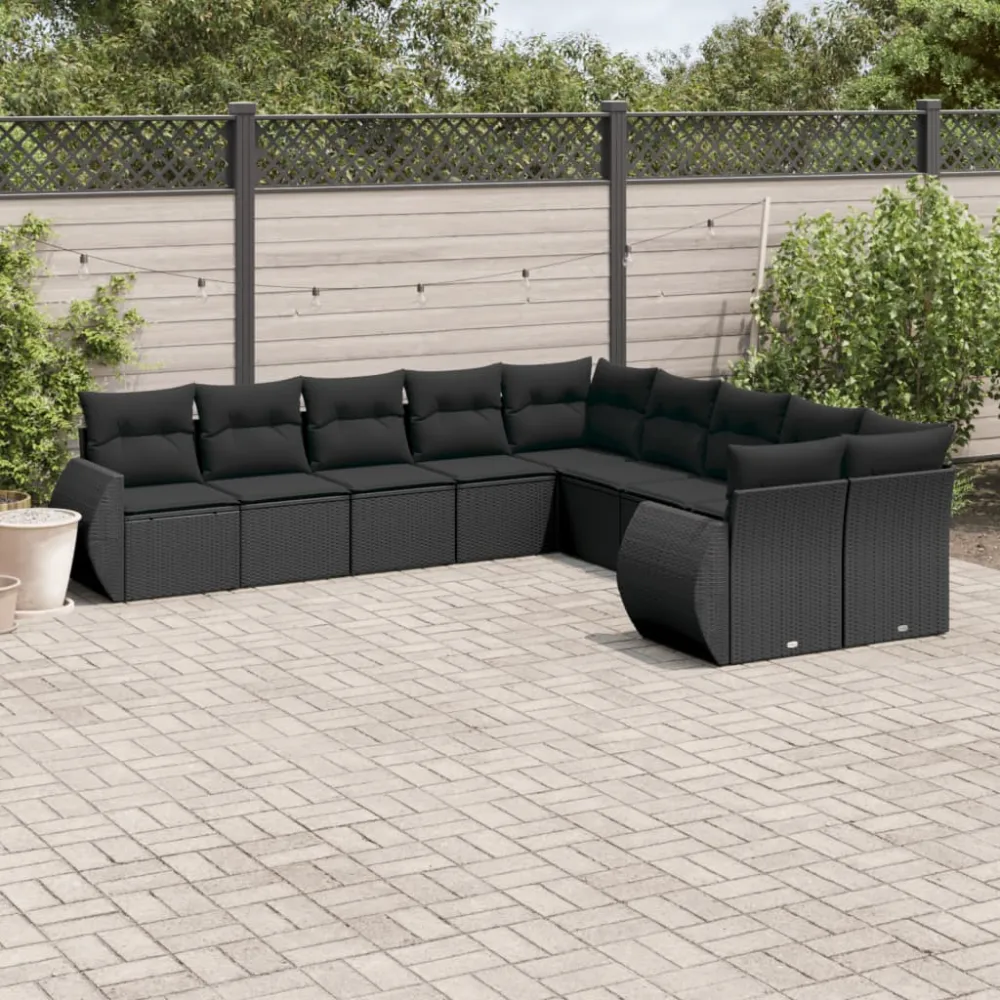 10-delige Loungeset met kussens poly rattan zwart vidaXL