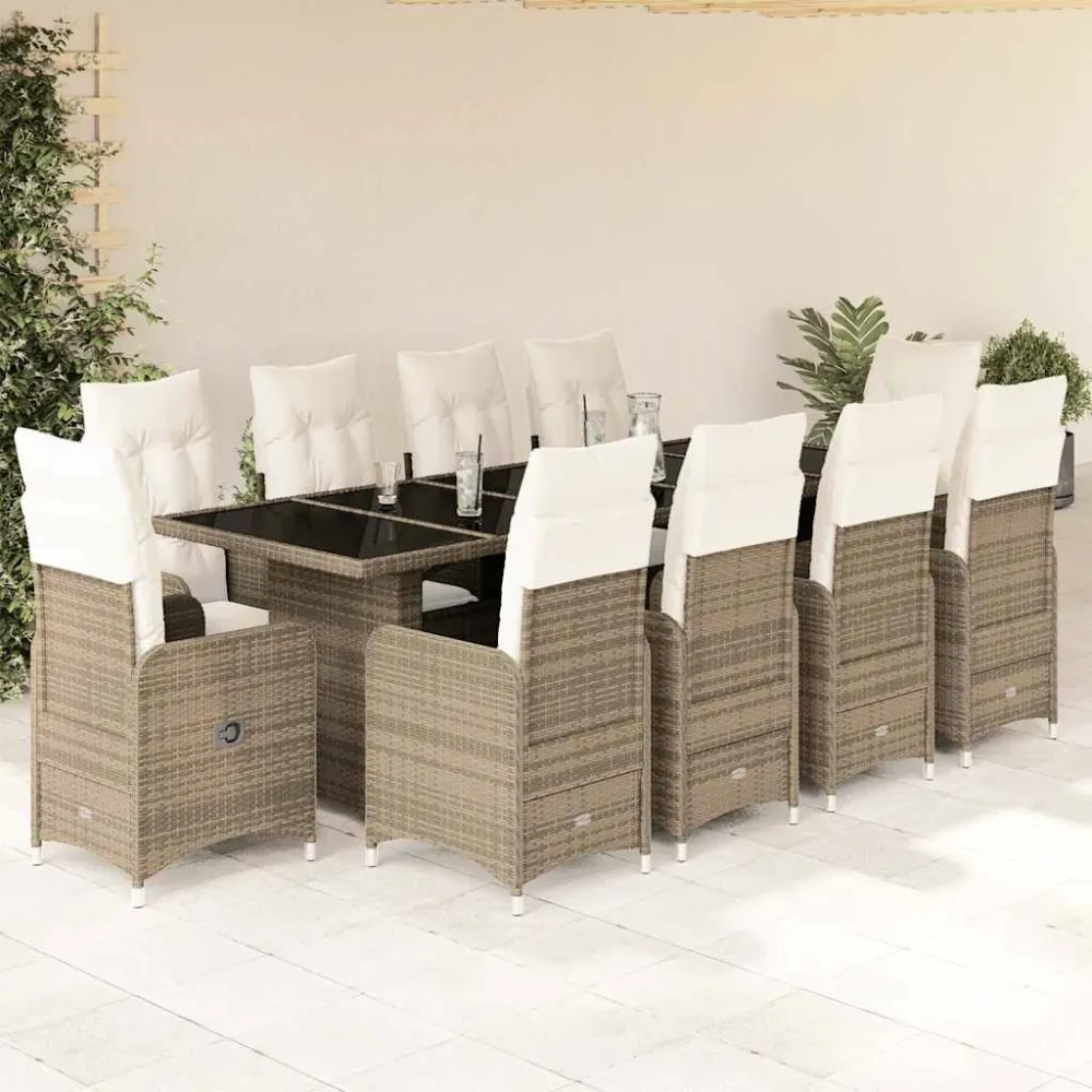 11-delige Bistroset met kussens poly rattan beige vidaXL