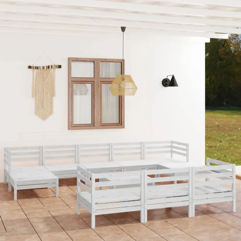 11-delige Loungeset massief grenenhout wit vidaXL