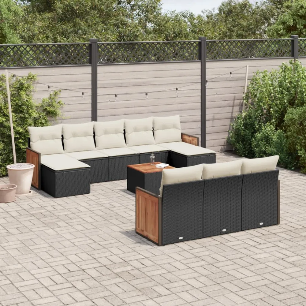 11-delige Loungeset met kussens poly rattan zwart vidaXL
