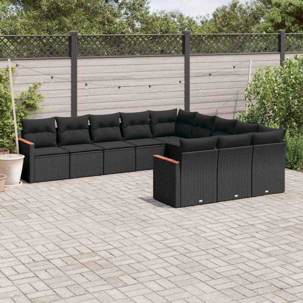 11-delige Loungeset met kussens poly rattan zwart vidaXL