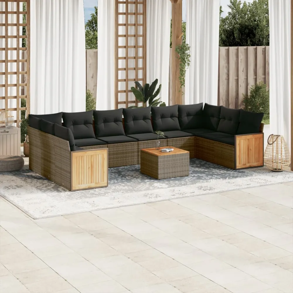 11-delige Loungeset met kussens poly rattan grijs vidaXL
