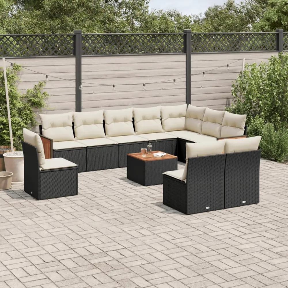 11-delige Loungeset met kussens poly rattan zwart vidaXL