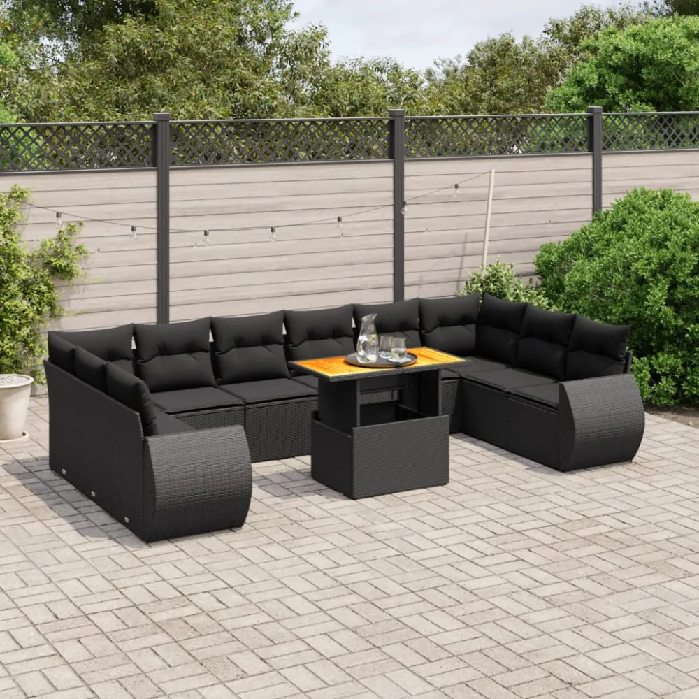 11-delige Loungeset met kussens poly rattan zwart vidaXL