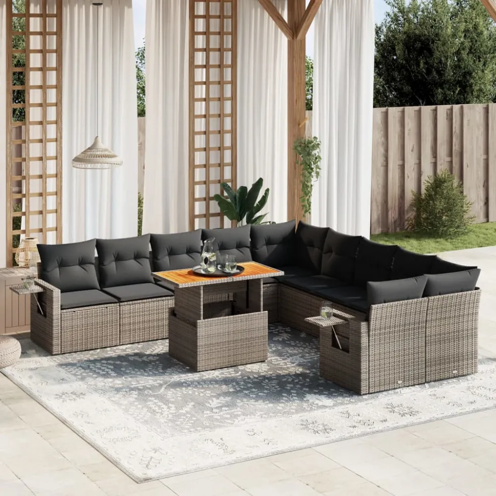 11-delige Loungeset met kussens poly rattan grijs vidaXL
