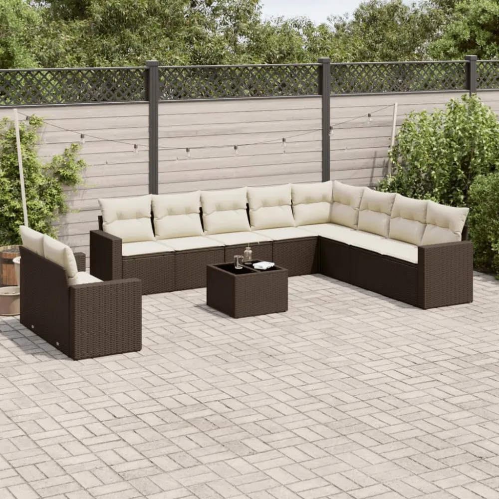 11-delige Loungeset met kussens poly rattan bruin vidaXL