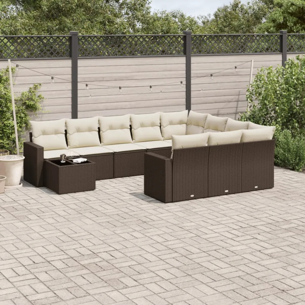 11-delige Loungeset met kussens poly rattan bruin vidaXL
