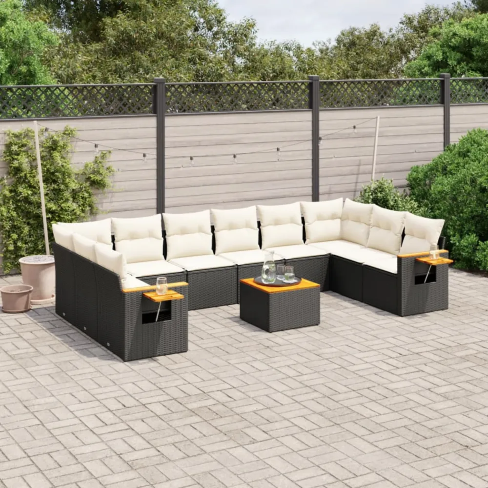 11-delige Loungeset met kussens poly rattan zwart vidaXL