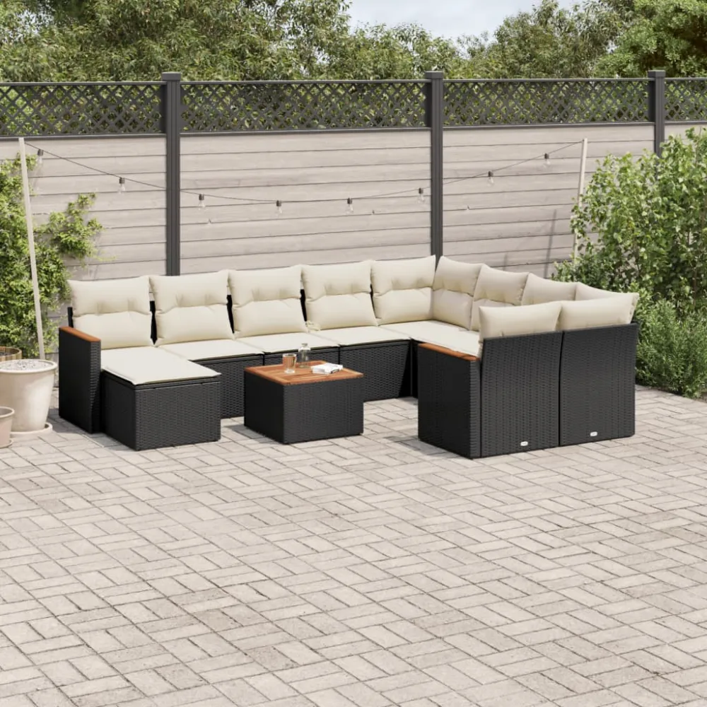 11-delige Loungeset met kussens poly rattan zwart vidaXL