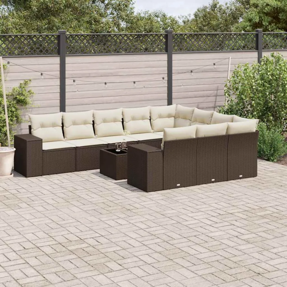11-delige Loungeset met kussens poly rattan bruin vidaXL